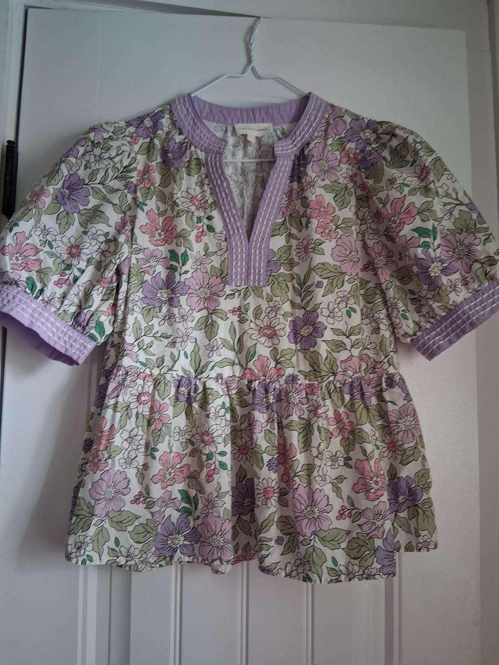 WomensFloral Peplum Top in Lavender and Pink